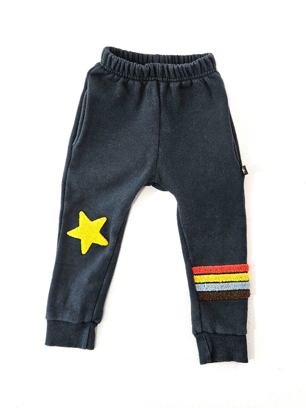 Petit Hailey Star Rainbow Stripe Knee Patch Pants Chenille Korean Sweatpants 6M